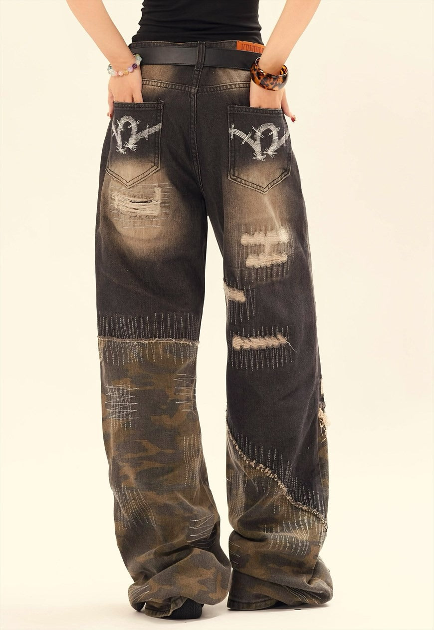 Army jeans contrast military denim pants army joggers black