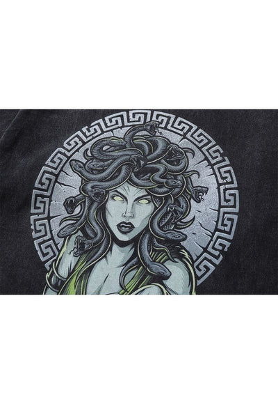 Medusa t-shirt Greek cartoon tee mythology top vintage grey