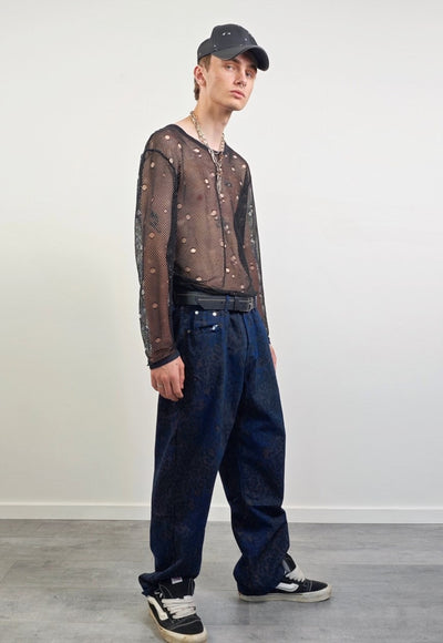 Blue leopard jeans animal denim trousers cheetah pants