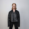 Cropped faux leather blazer utility PU bomber gorpcore jacket rocker varsity jacket retro 90s coat grunge college bomber going out in black