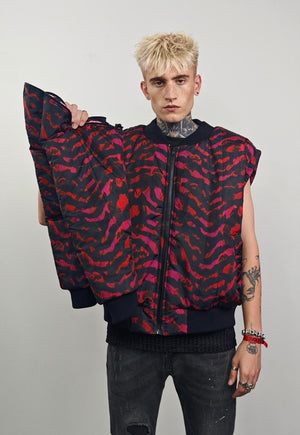 Striped varsity jacket red tie-dye zebra reversible bomber