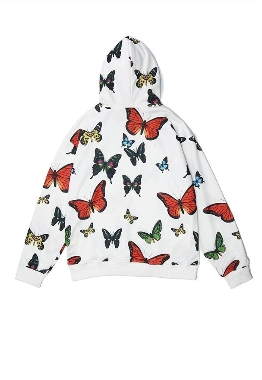 Butterfly graffiti hoodie fluorescent hooded sweat in white