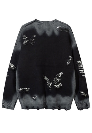 Graffiti sweater grey ripped punk y2k jumper butterfly top