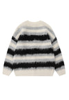 Horizontal stripe cardigan knitted jumper fluffy fleece top