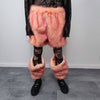 Festival faux fur joggers luminous detachable rave pants handmade fluorescent fleece party shorts premium tie-dye overalls in orange pink