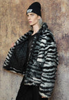 Faux fur zebra coat tie-dye stripe fleece bomber jacket grey