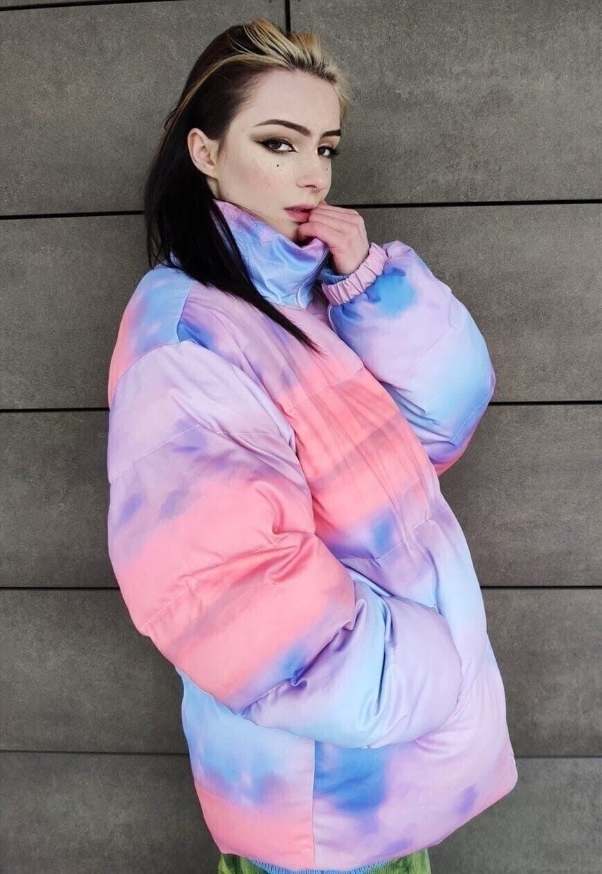 Clouds print bomber tie-dye rainbow sky jacket pastel pink