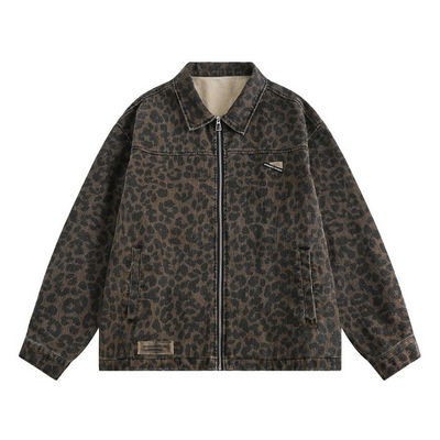 Leopard denim jacket animal print jean bomber cheetah coat