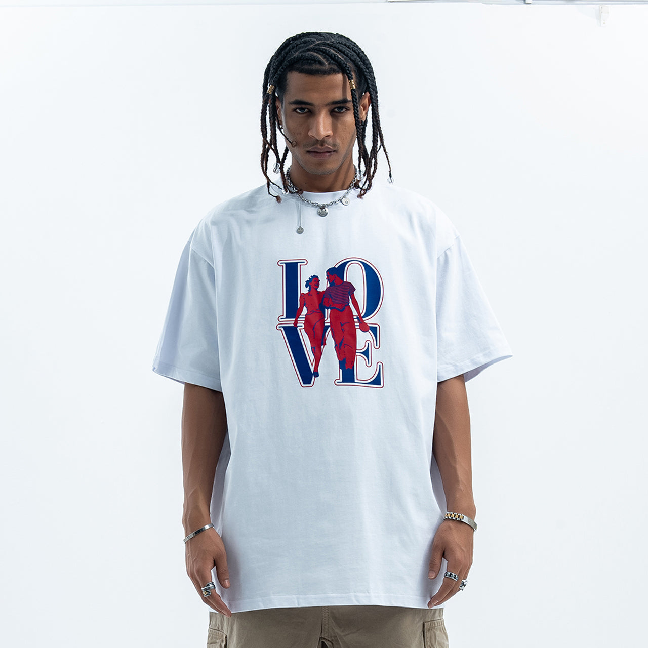 Love slogan t-shirt couples top graffiti tee in white