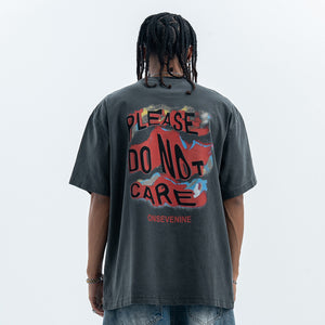 Psychedelic graffiti t-shirt dont care slogan top in grey