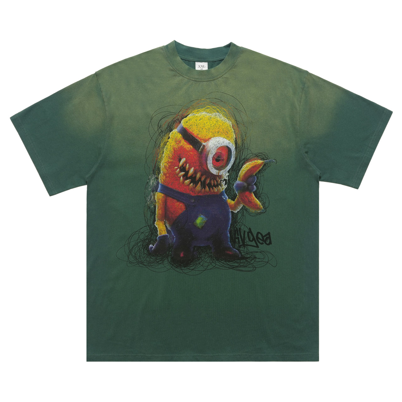 Horror cartoon t-shirt creepy anime top grunge retro tee in Green
