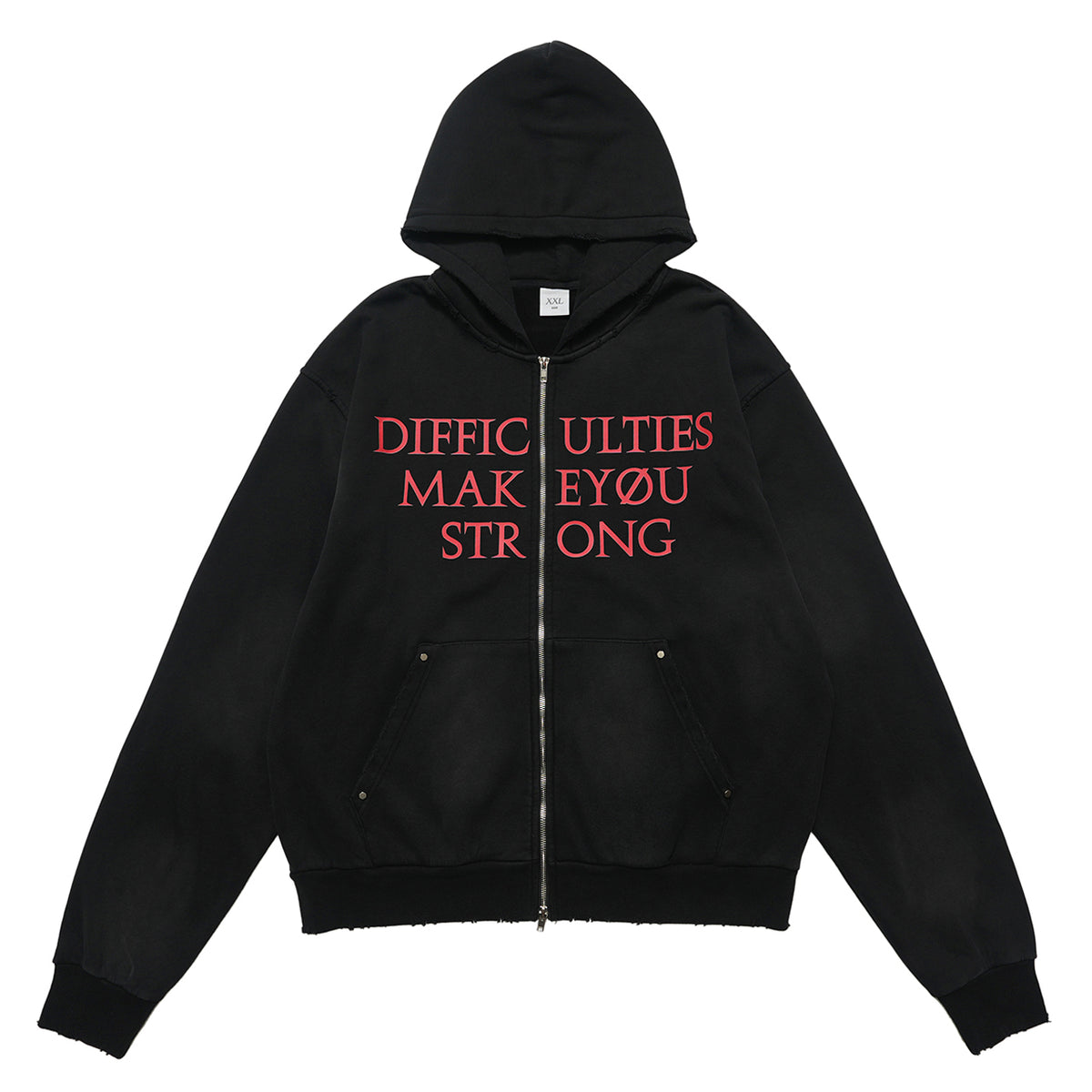 Motivational slogan hoodie grunge gorpcore pullover in black