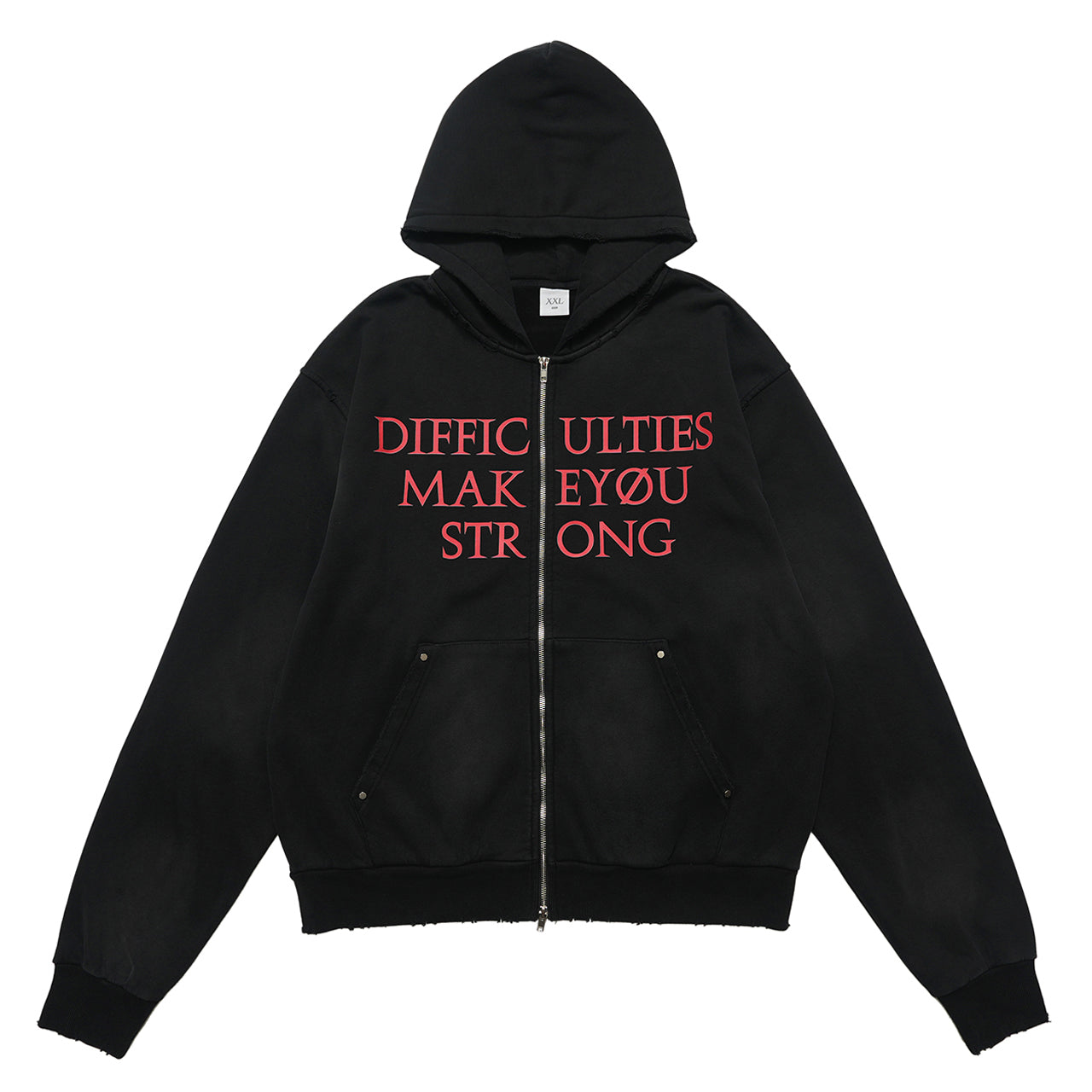 Motivational slogan hoodie grunge gorpcore pullover in black