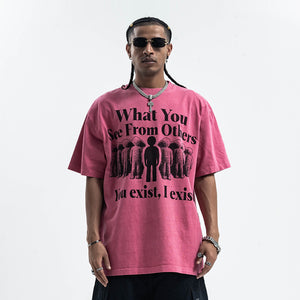 Psychedelic slogan t-shirt retro slogan top human print tee in grey