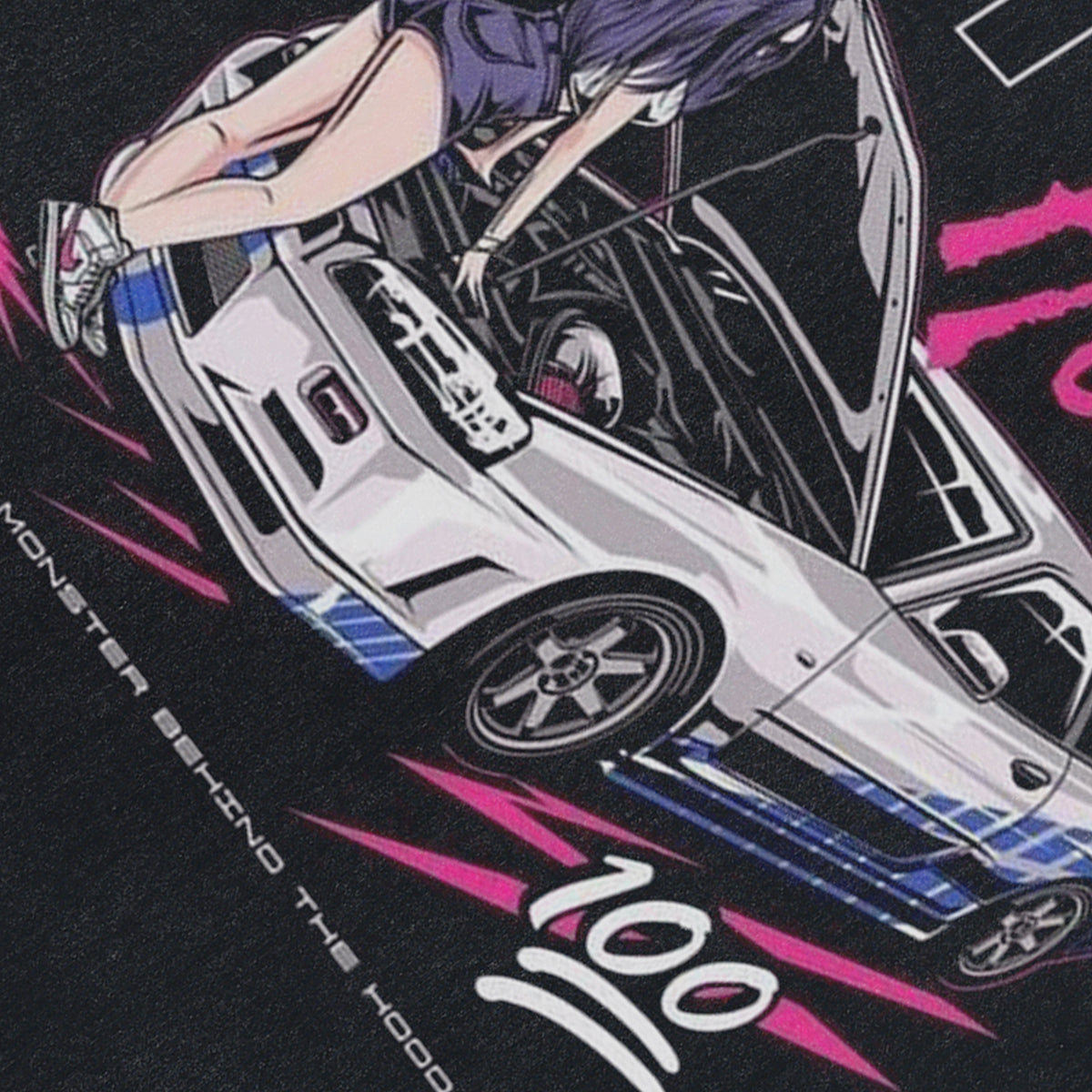 Anime car sleeveless t-shirt motorsports cartoon vest 00s racing poster tank top in acid wash black