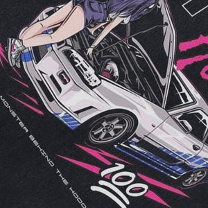 Anime car sleeveless t-shirt motorsports cartoon vest 00s racing poster tank top in acid wash black