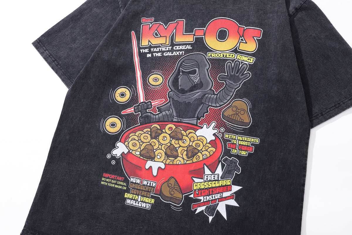 Cereal t-shirt spaceman print tee retro poster top in vintage grey