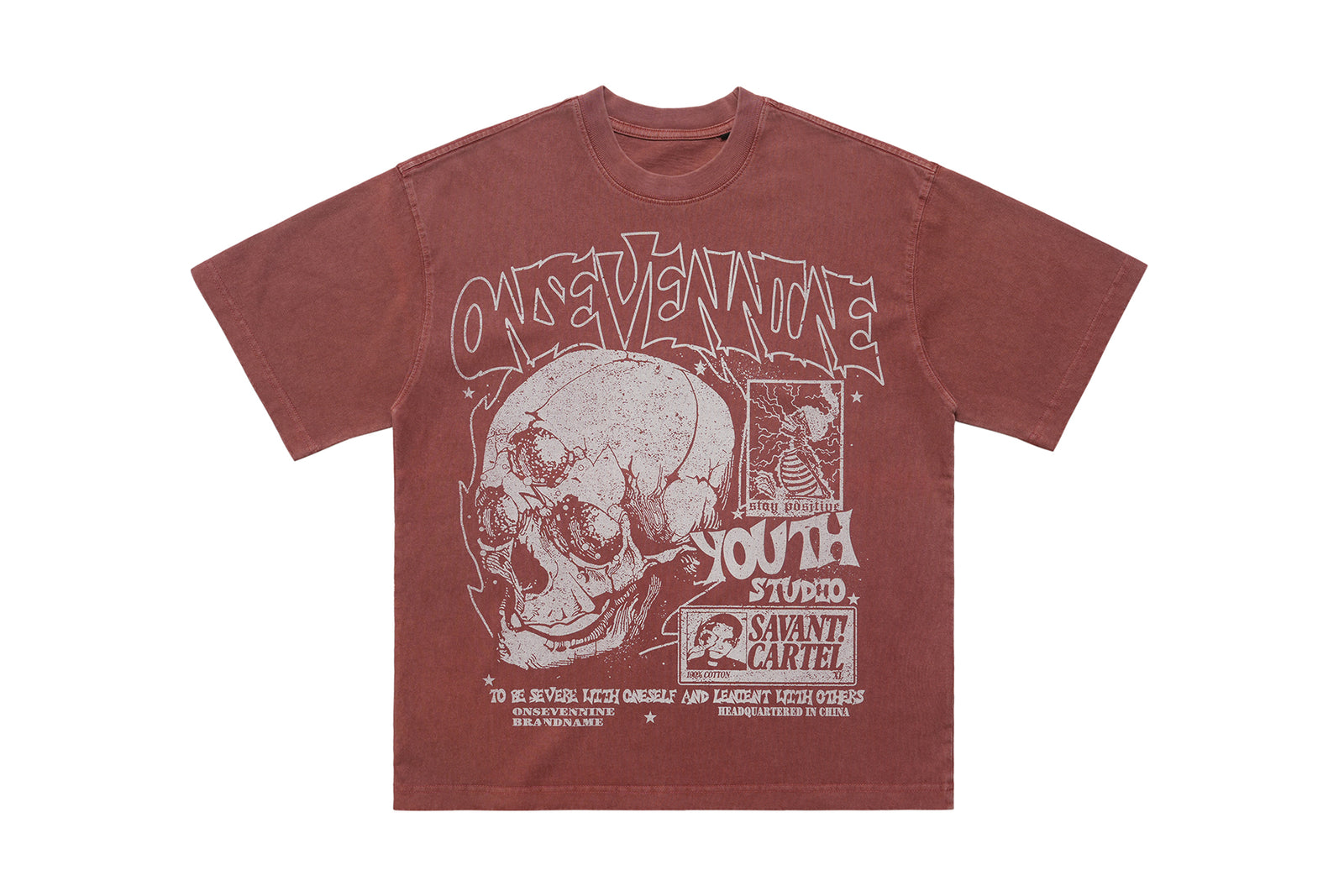 Skull print t-shirt punk top grunge skeleton tee graffiti jumper in Brown
