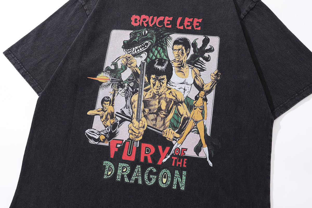 Vintage Bruce Lee t-shirt martial arts tee retro movie top in grey