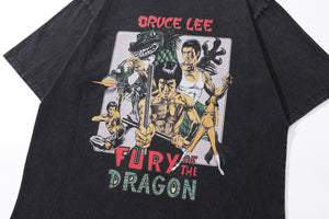 Vintage Bruce Lee t-shirt martial arts tee retro movie top in grey