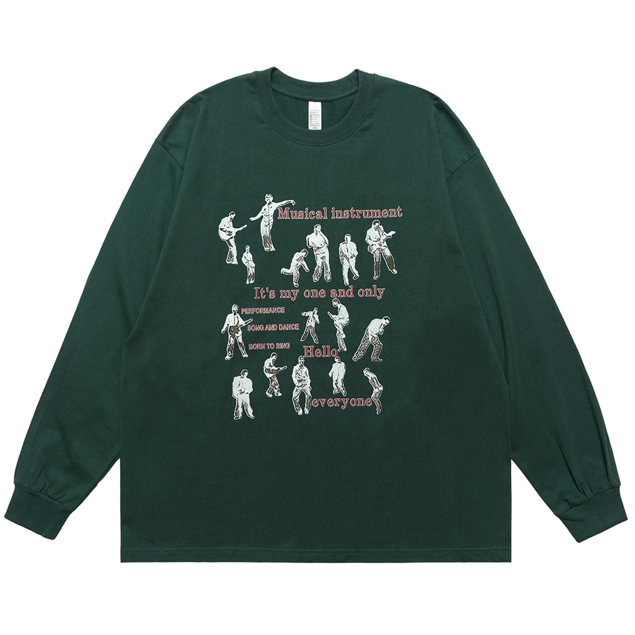 Retro poster jumper musician print long sleeve top 70s grunge t-shirt in green