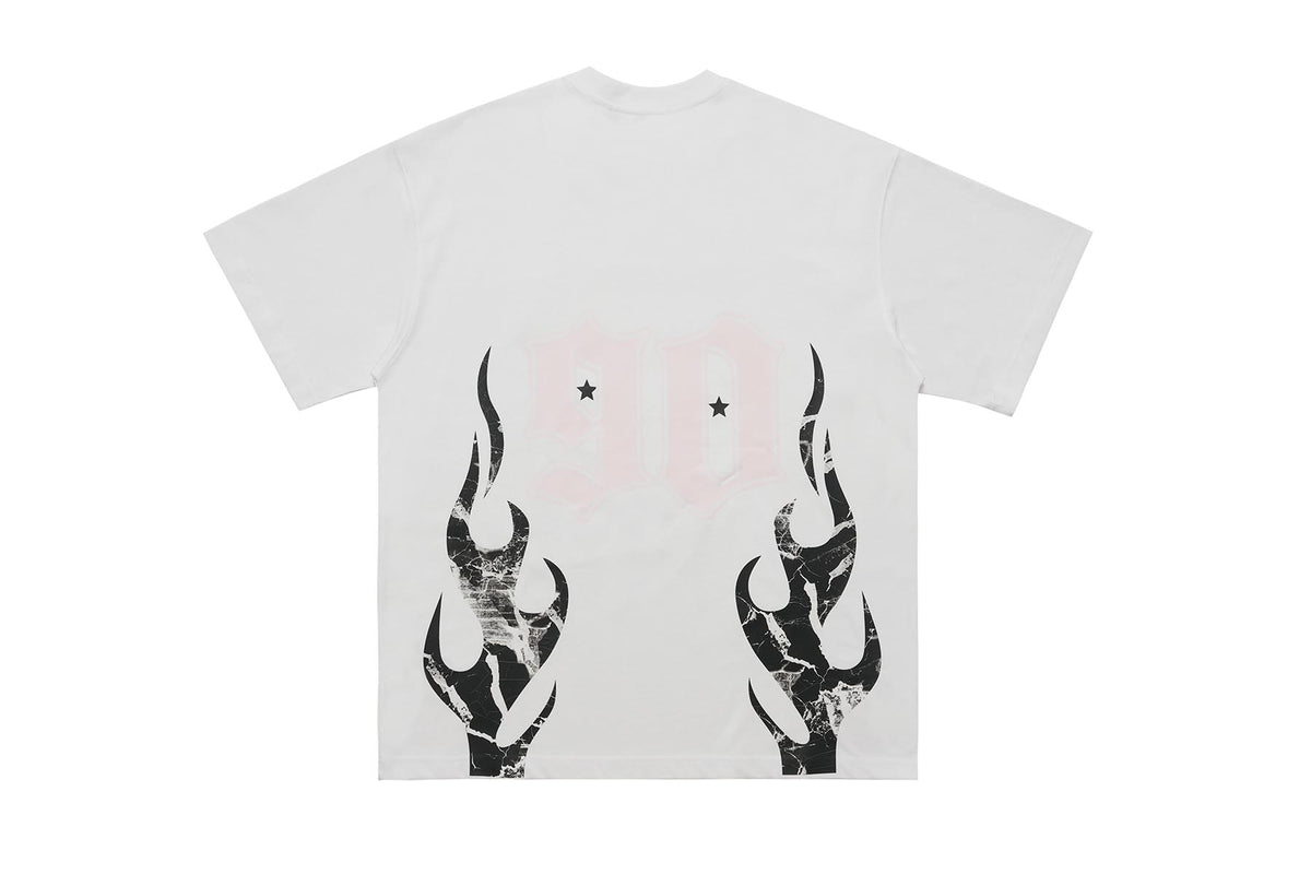 Flame print t-shirt retro cartoon top graffiti tee 90s jumper in black