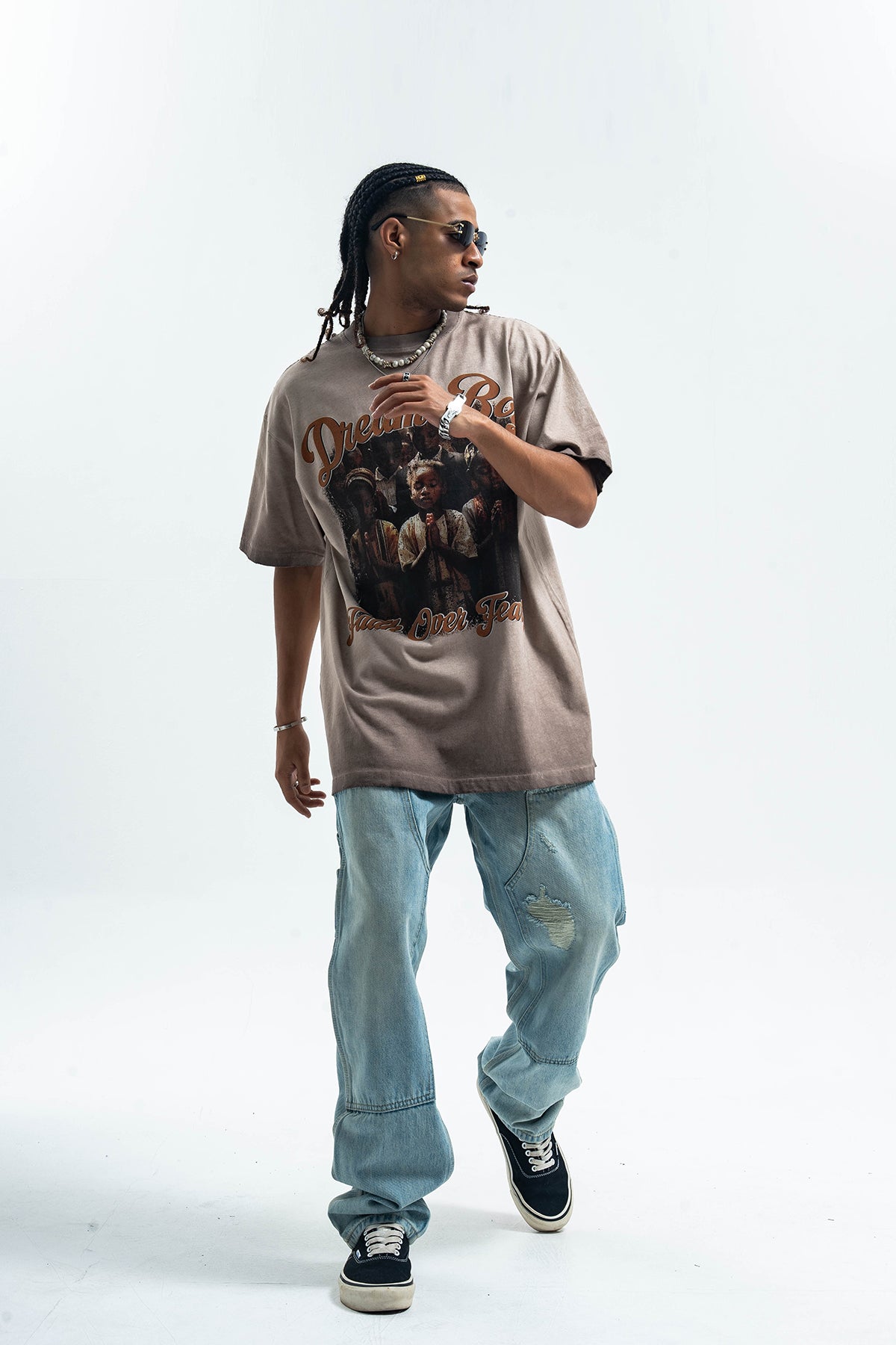 Grunge rapper t-shirt retro hip-hop tee saint slogan top in grey