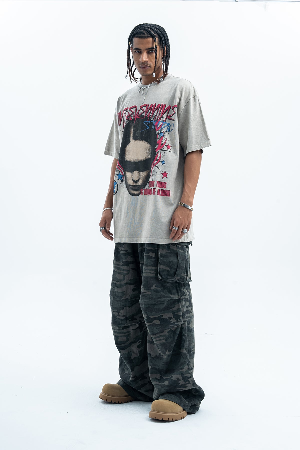 Gothic t-shirt blindfolded girl top creepy print tee in cream