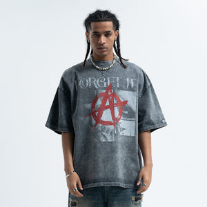 Anarchy t-shirt Punk top pentagram print tee in grey
