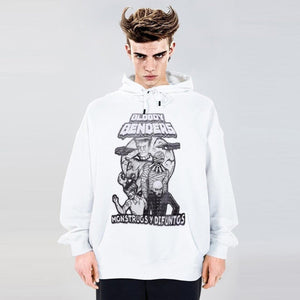 Moon print hoodie abstract space pullover jumper in white