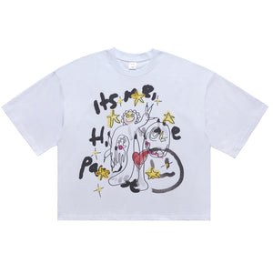 Psychedelic cartoon t-shirt paint scribble tee hippie top in black