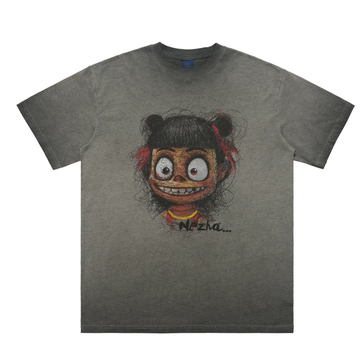 Scary cartoon t-shirt creepy anime top grunge retro horror tee in Grey