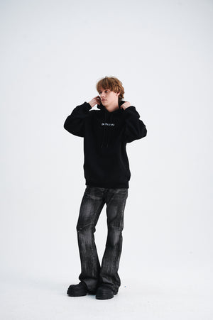 Middle finger print hoodie retro gunge jumper hip-hop pullover balaclava top in black