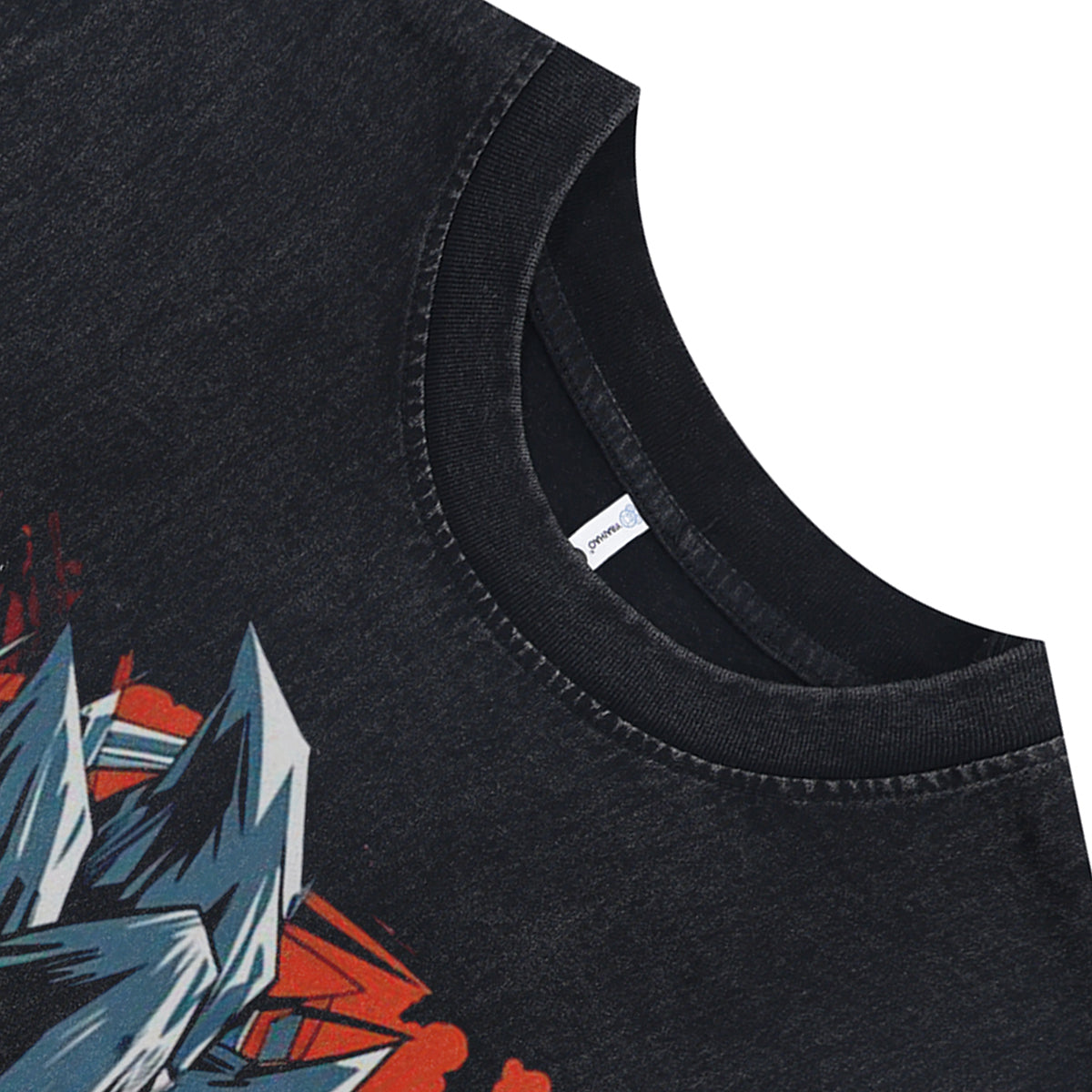 Anime hero sleeveless t-shirt vintage Japanese vest retro Goku cartoon tank top in acid wash black