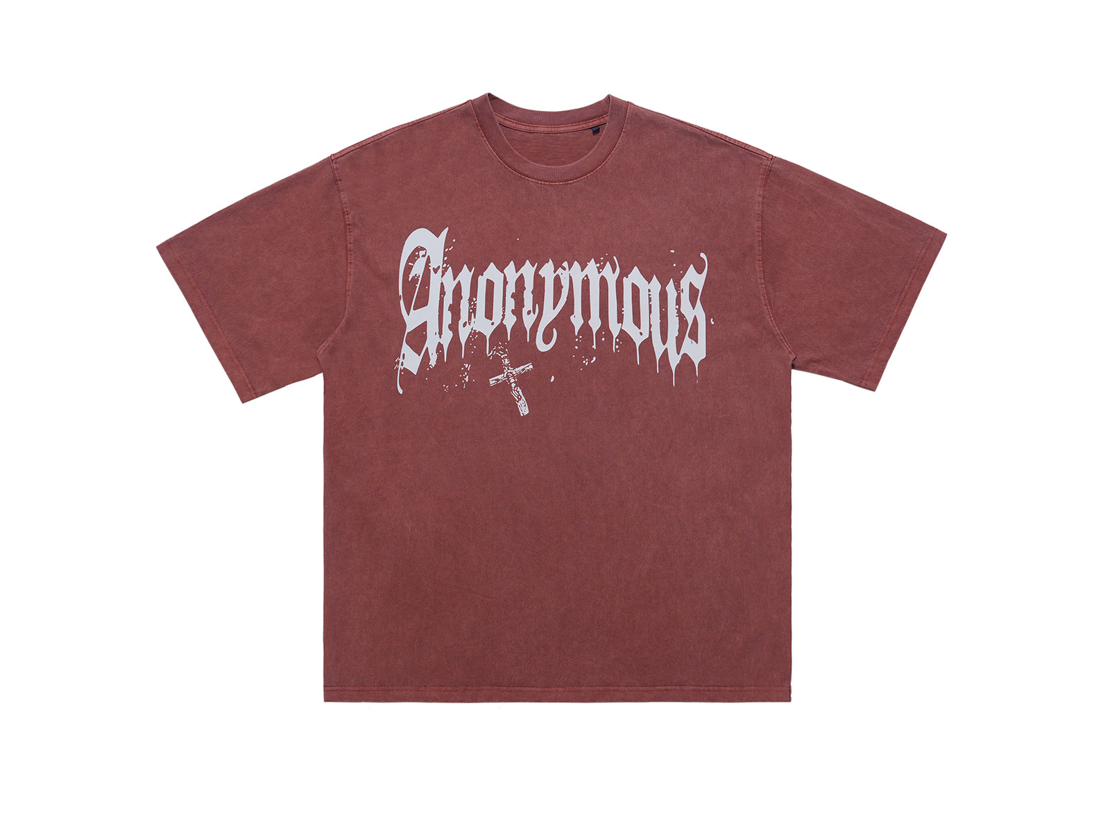 Anonymous t-shirt slogan top cross print tee in brown