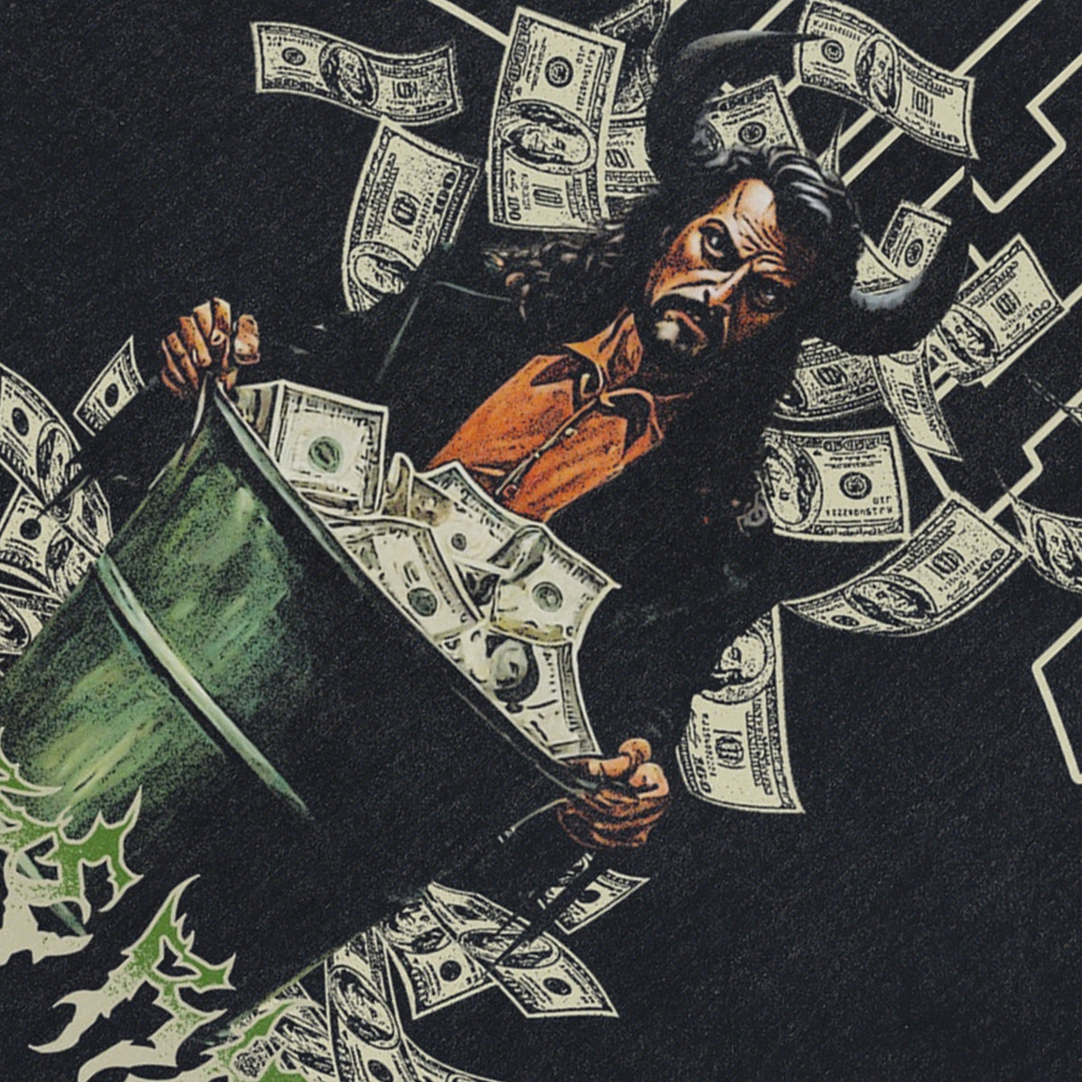 Dollar print sleeveless t-shirt retro money cartoon surfer vest USA poster tank top in acid wash black