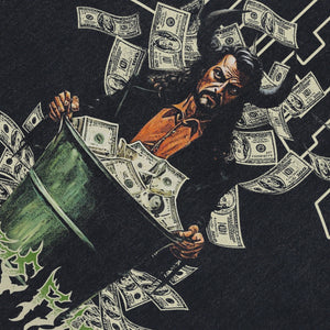 Dollar print sleeveless t-shirt retro money cartoon surfer vest USA poster tank top in acid wash black