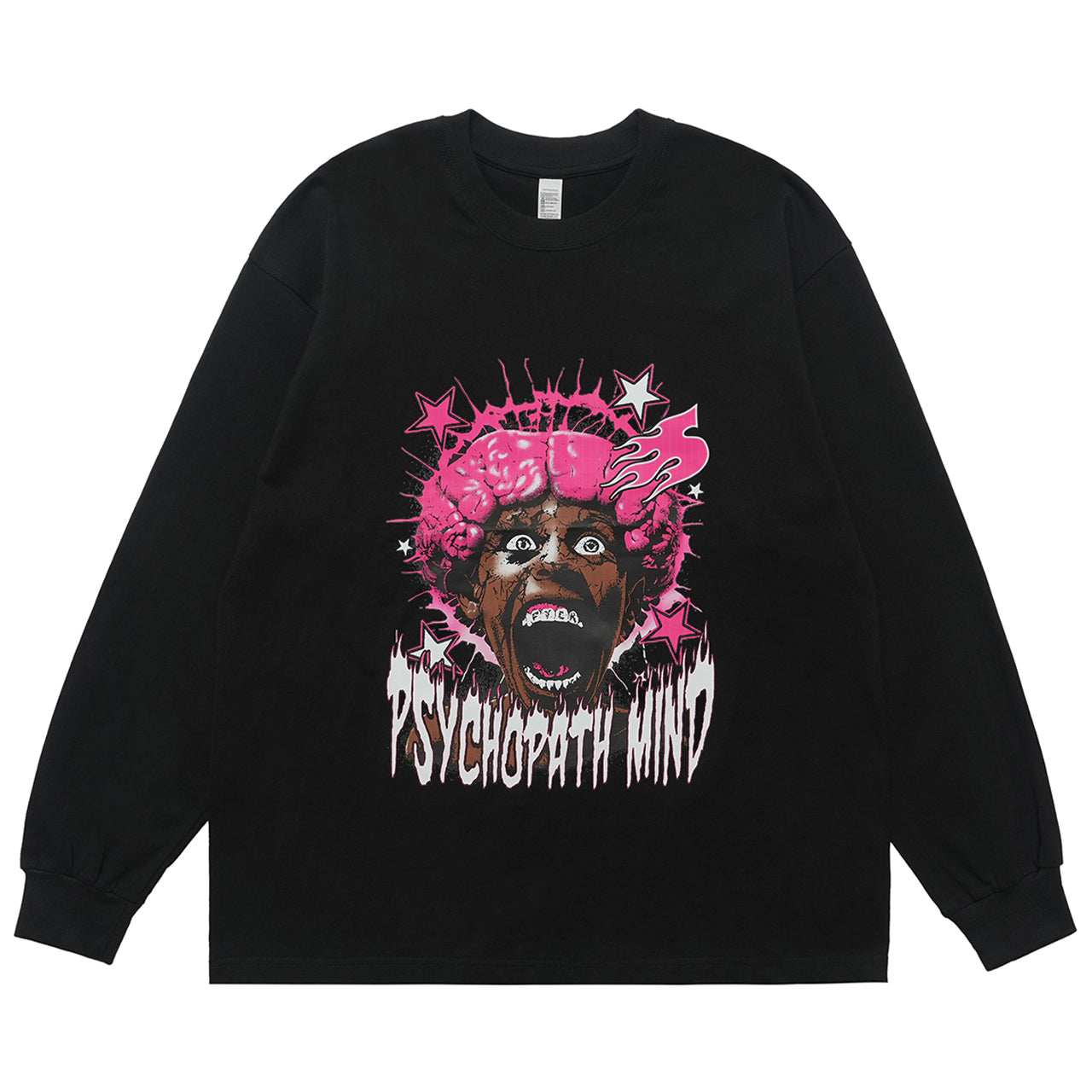 Psychopath slogan jumper long sleeve raver t-shirt grunge hip-hop top in black