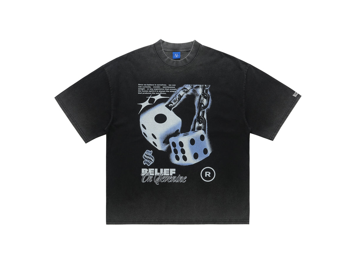 Dice print t-shirt retro game top good luck tee in black