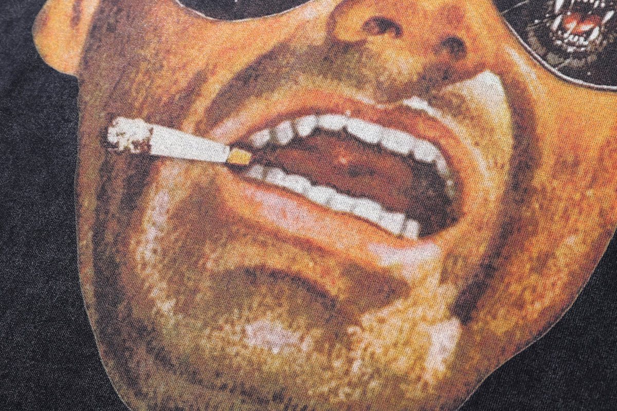 Scared face t-shirt wolf print tee retro poster top in vintage grey