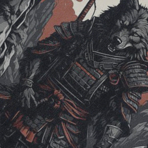 Samurai print sleeveless t-shirt wolf cartoon surfer vest retro cartoon slogan tank top in acid wash black