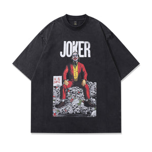 Clown t-shirt joker slogan tee creepy print top in vintage grey