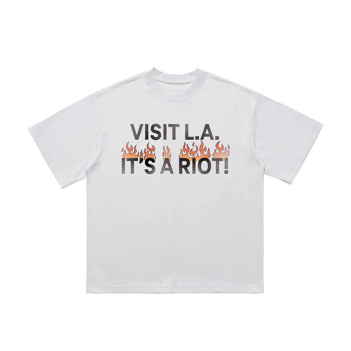 LA t-shirt riot slogan top flame print tee in white