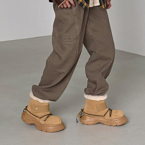 Fluffy lining winter boots brown edgy platform mountain trainers grunge retro skiing shoes