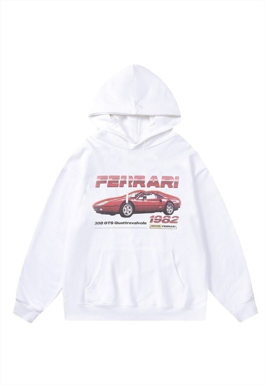 Ferrari hoodie retro car pullover premium jumper in white