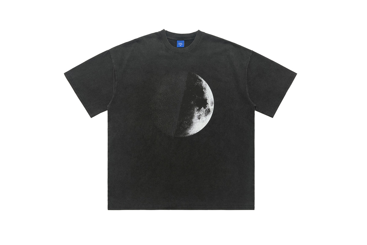 Moon print t-shirt space top grunge raver tee in grey
