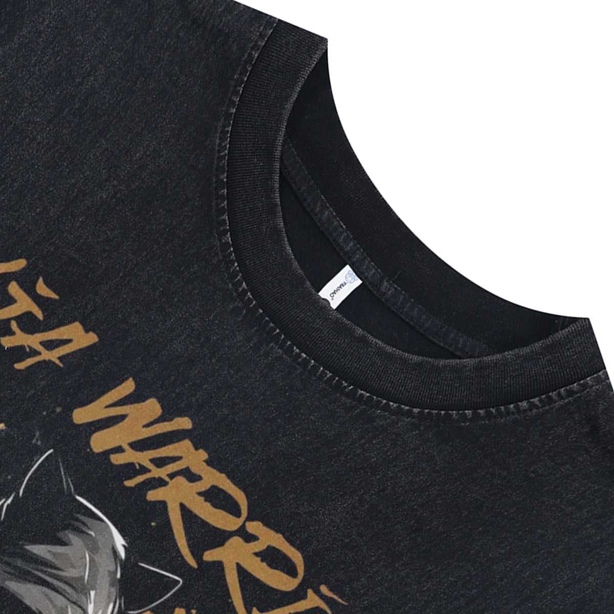 Ninja cat sleeveless t-shirt retro Japanese surfer vest 90s grunge tank top in acid wash black