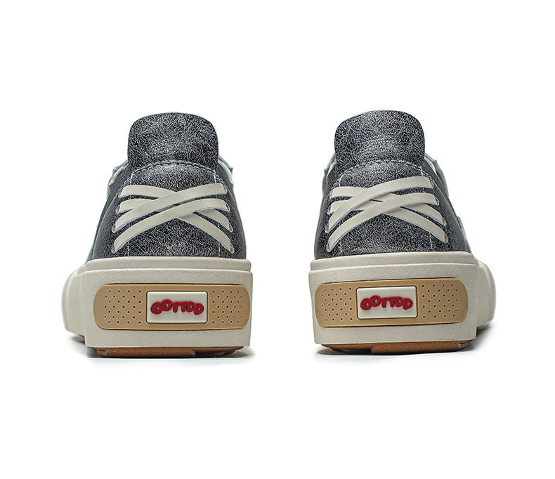 Platform faux leather sneakers grey futuristic round toe chunky sole skater shoes grunge punk trainers