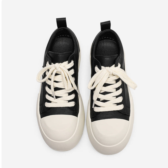 Platform faux leather sneakers black round toe chunky sole skater shoes grunge punk trainers