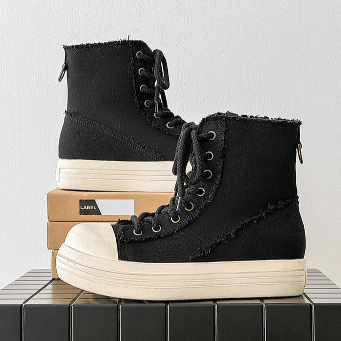 Platform denim boots white platform catwalk jean shoes big sole grunge punk trainers 00s style